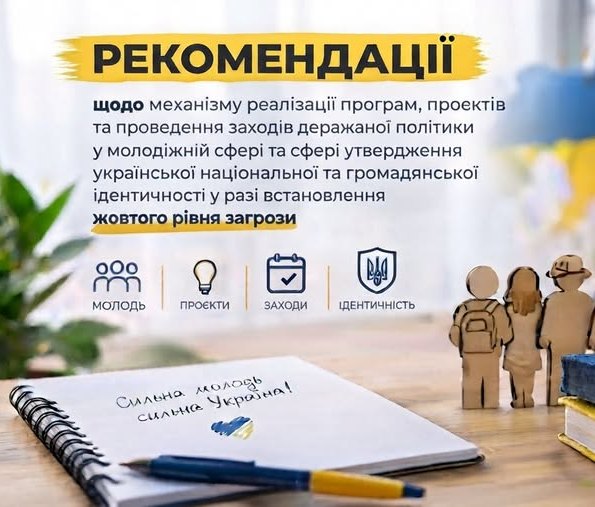 Рекомендацій щодо механізмуреалізації програм, проєктів та проведення заходівдержавної політики у молодіжній сфері та сферіутвердження української національної та громадянськоїідентичності у разі встановлення жовтого рівня загрози